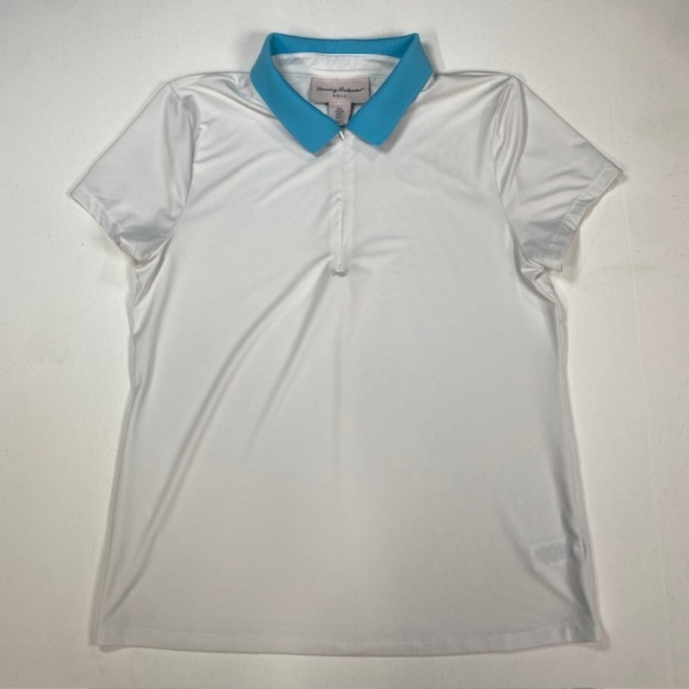 Tommy‎ Bahama Golf Womens Large White Turquoise Contrast Quarter Zip Polo Shirt